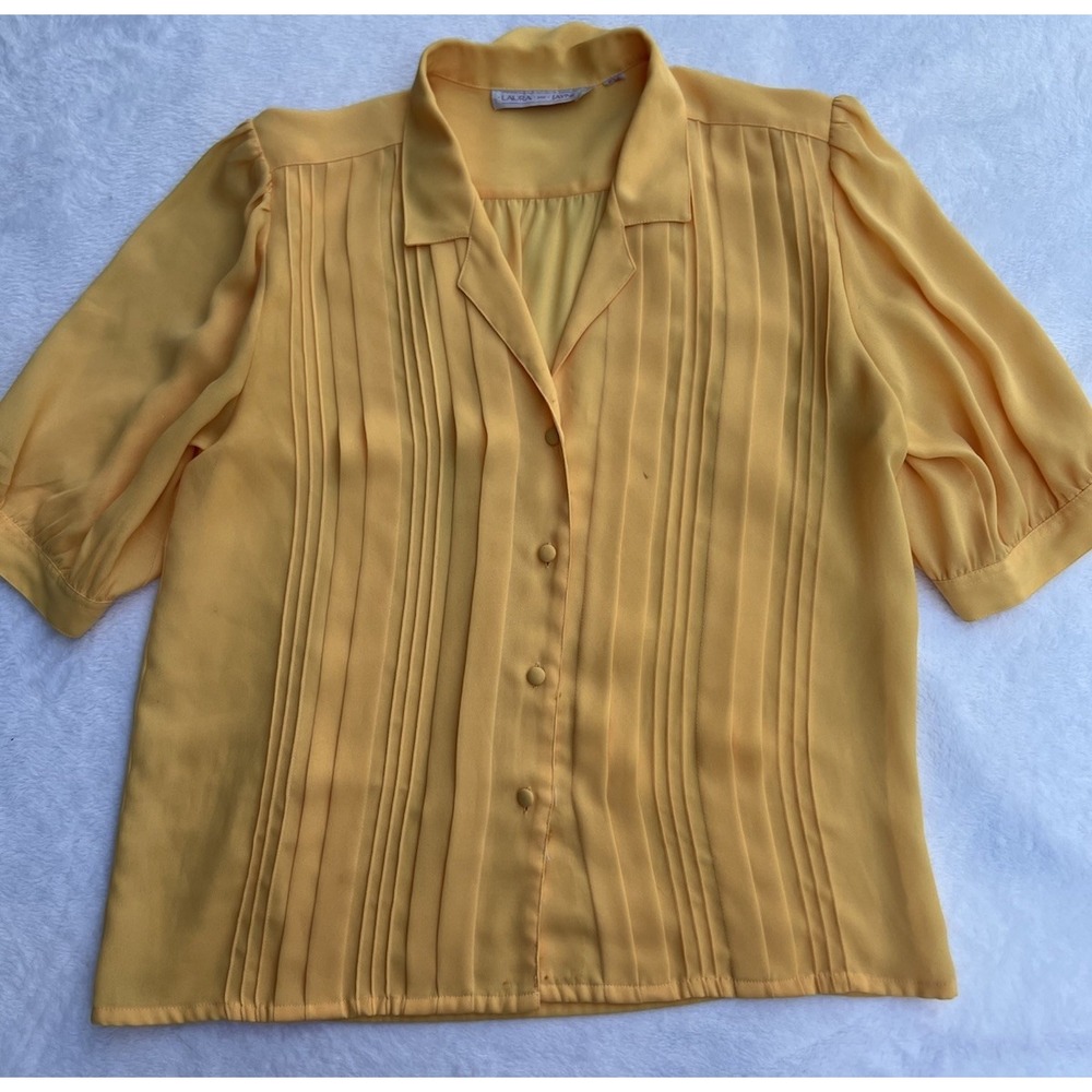 Vintage 90s‎ Laura and Jayne Yellow Pintuck Pleat Front Blouse Size 8 EUC